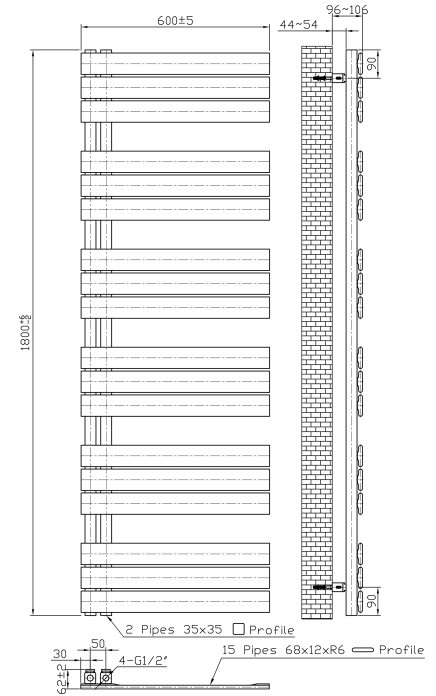 Sanigoods Vancouver handdoekradiator 60x180cm 1021W wit