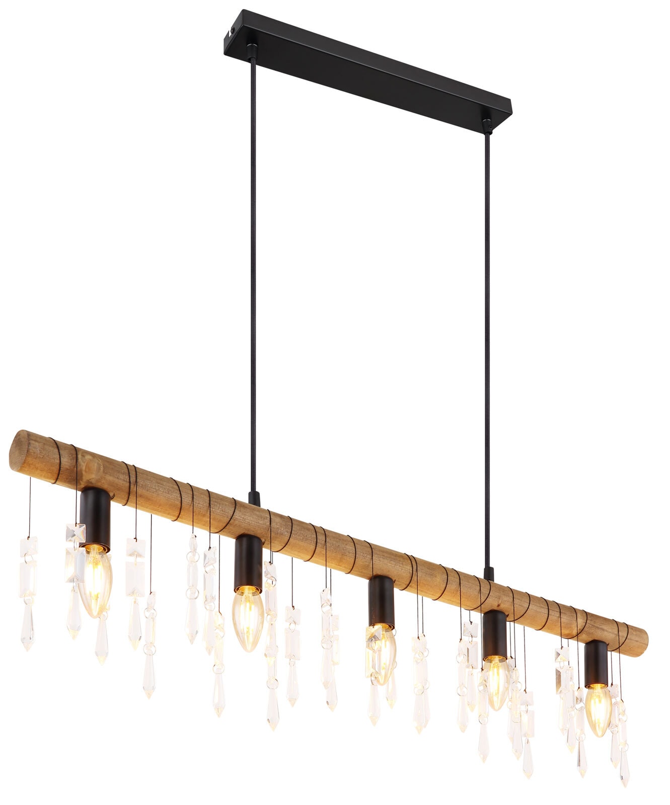 KIRA I Pendellampe schwarz 15532-5H,B/H/T: 90 x 120 x 6 cm, Glas, Metall, Holz
