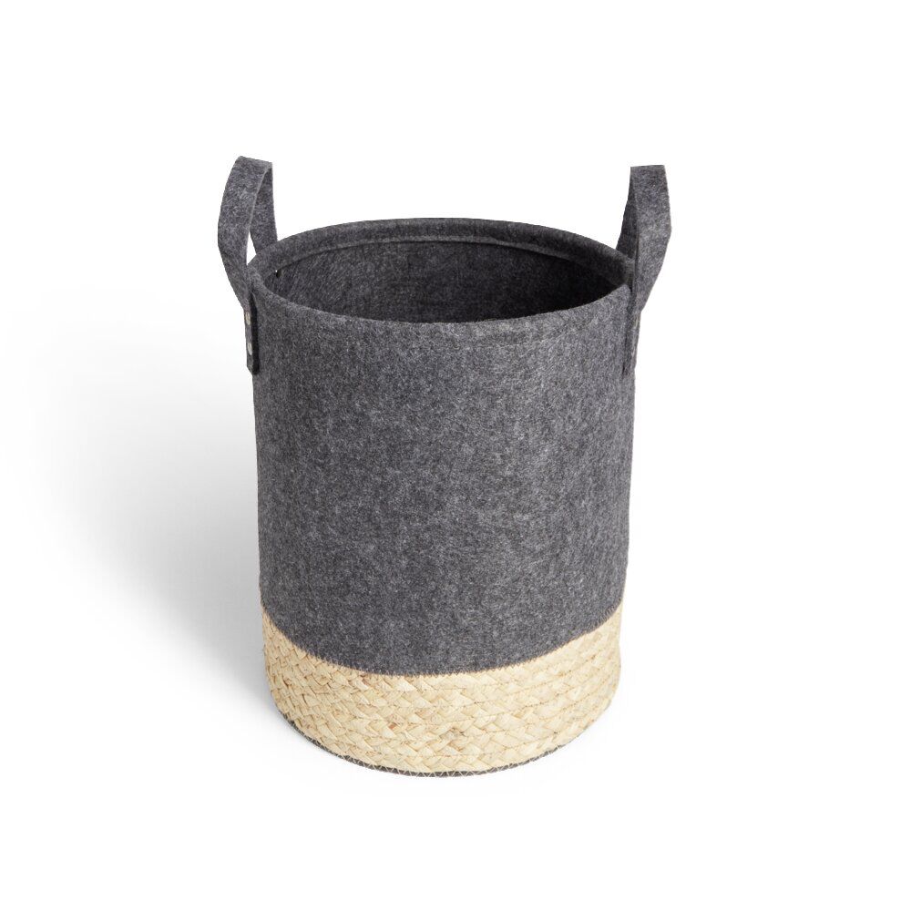 Panière de rangement ronde jacinthe d'eau et feutrine gris foncé Ø25xH30cm