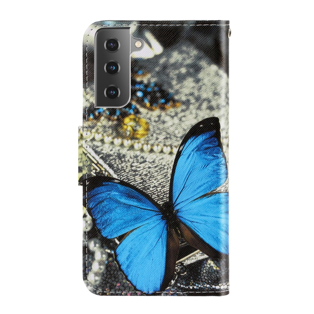 Samsung Galaxy S21 FE 5G Leder Tasche - Blauer Schmetterling
