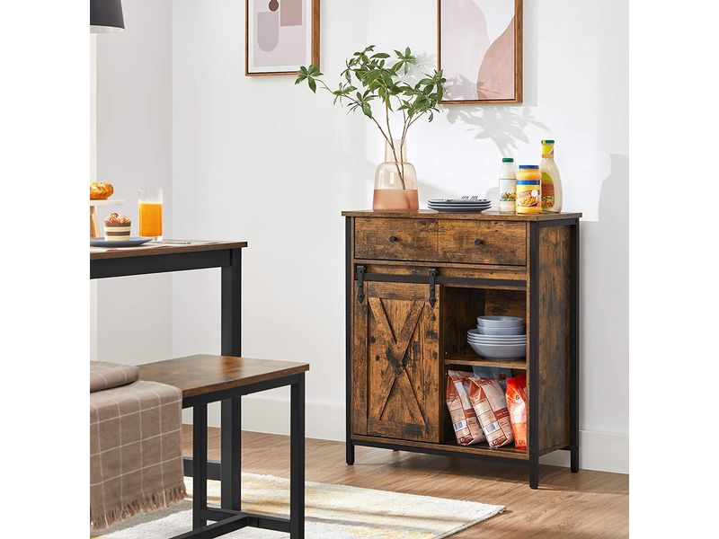 VASAGLE Kommode mit Schiebetür Industrial 30 x 80 cm, Braun Sideboard