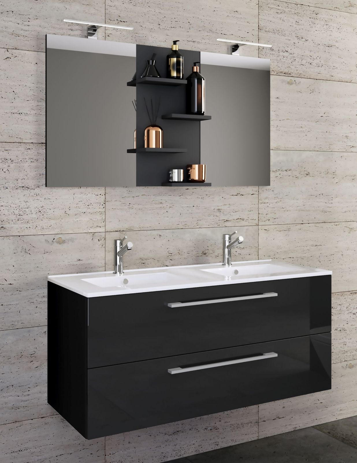 3-teiliges Badmöbel-Set BUDASI - schwarz - 112 cm breit