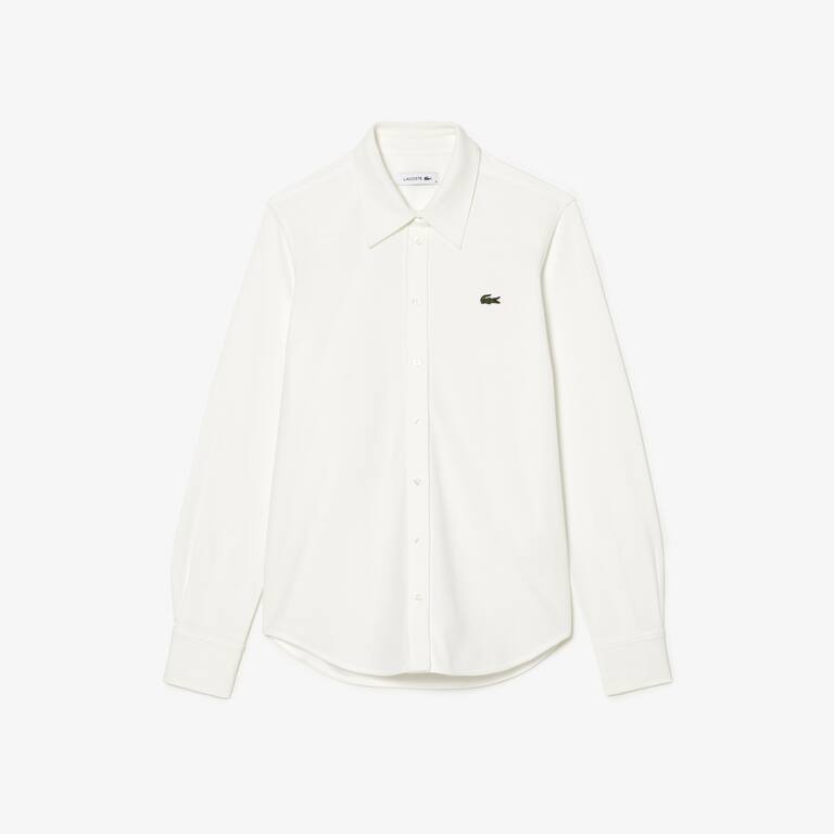 Chemise femme à col français Lacoste en piqué de coton Chemises & Hauts - Blanc - Lacoste - Femme