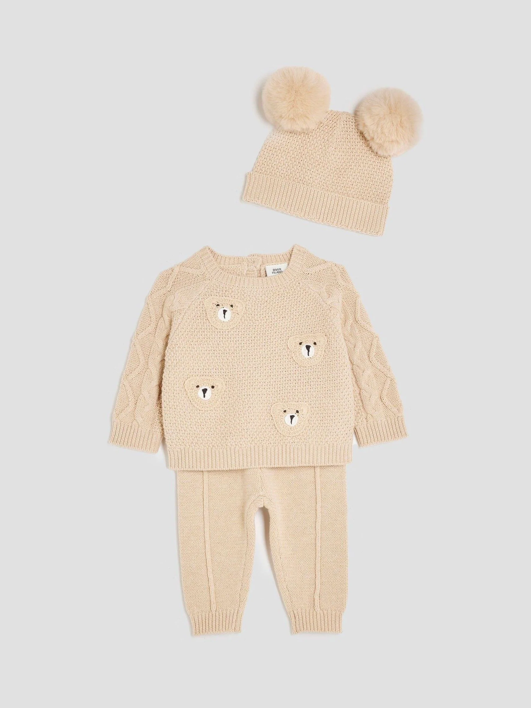 River Island Baby Boys Bear Jumper Hat Set