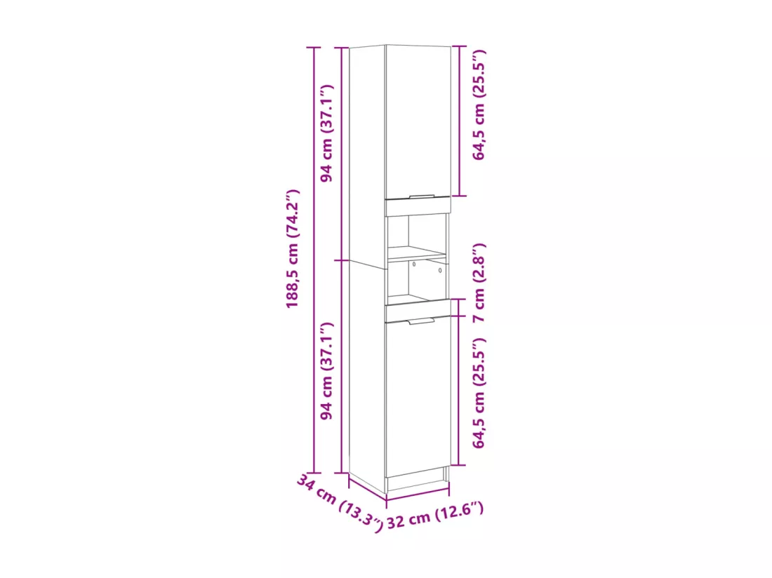 Armoire salle de bain chêne sonoma 32x34x188,5 cm