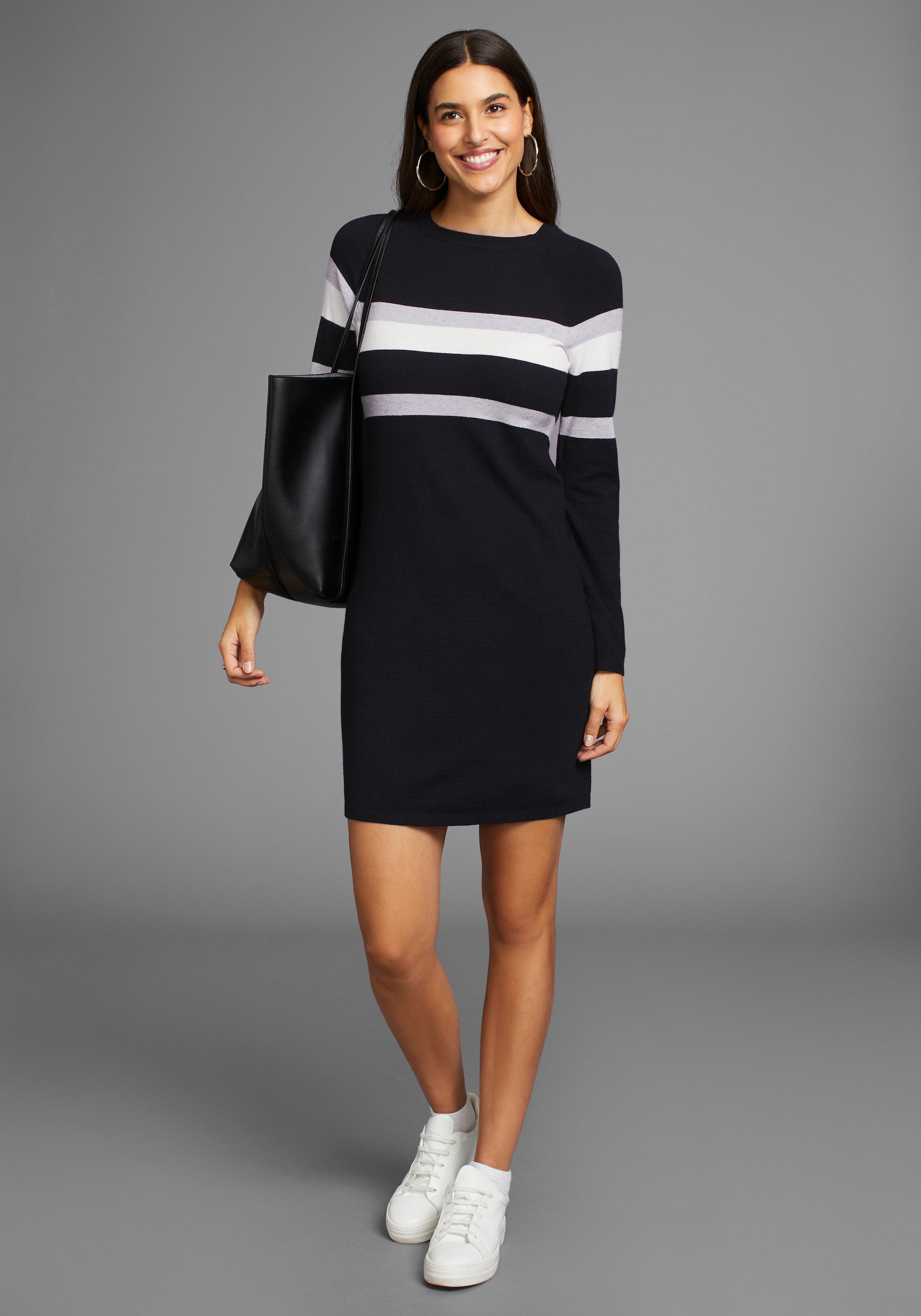 Laura Scott Strickkleid Ohne Taschen in figurnaher Form mit Zierstreifen