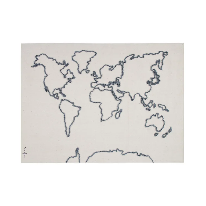 Lorena Canals - Wandteppich, Weltkarte, 160 x 120 cm, natur / schwarz
