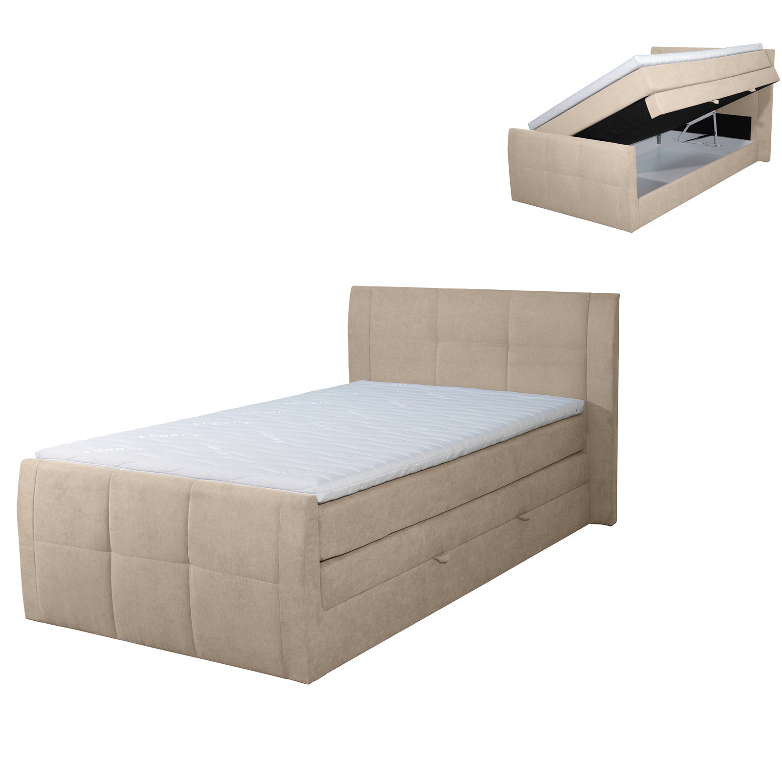 Boxspringbett - beige - H3 - Bettkasten - 120x200 cm
