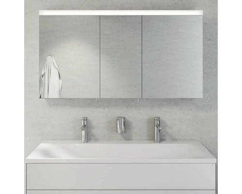 KEUCO Royal Reflex badkamermeubelset, BxHxD 130 x 48 x 49 cm, hoogglans witte fronten, 3-delige badkamermeubelset met witte gegoten mineraalwastafel en spiegelkast met LED-verlichting, wastafelonderkast 39605212200