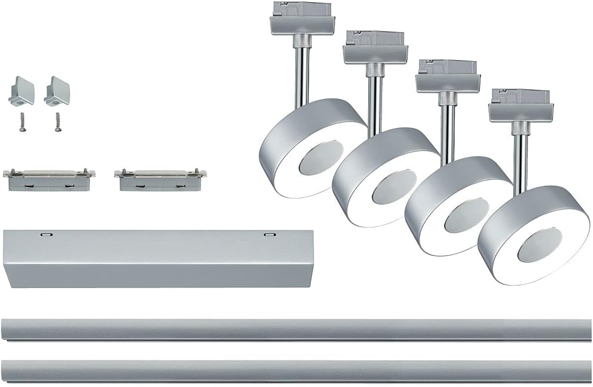 Paulmann 96895 LED Deckenleuchte URail Schienensystem Strahler Set Circle, Deckenlampe Schwenkbar Spot 4-flammig Chrom Matt 2700K Warmweiß 5 W