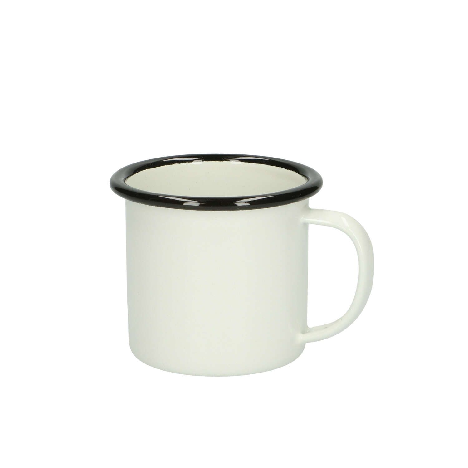 Beker met oor, emaille, zwart/wit, Ø 7 cm