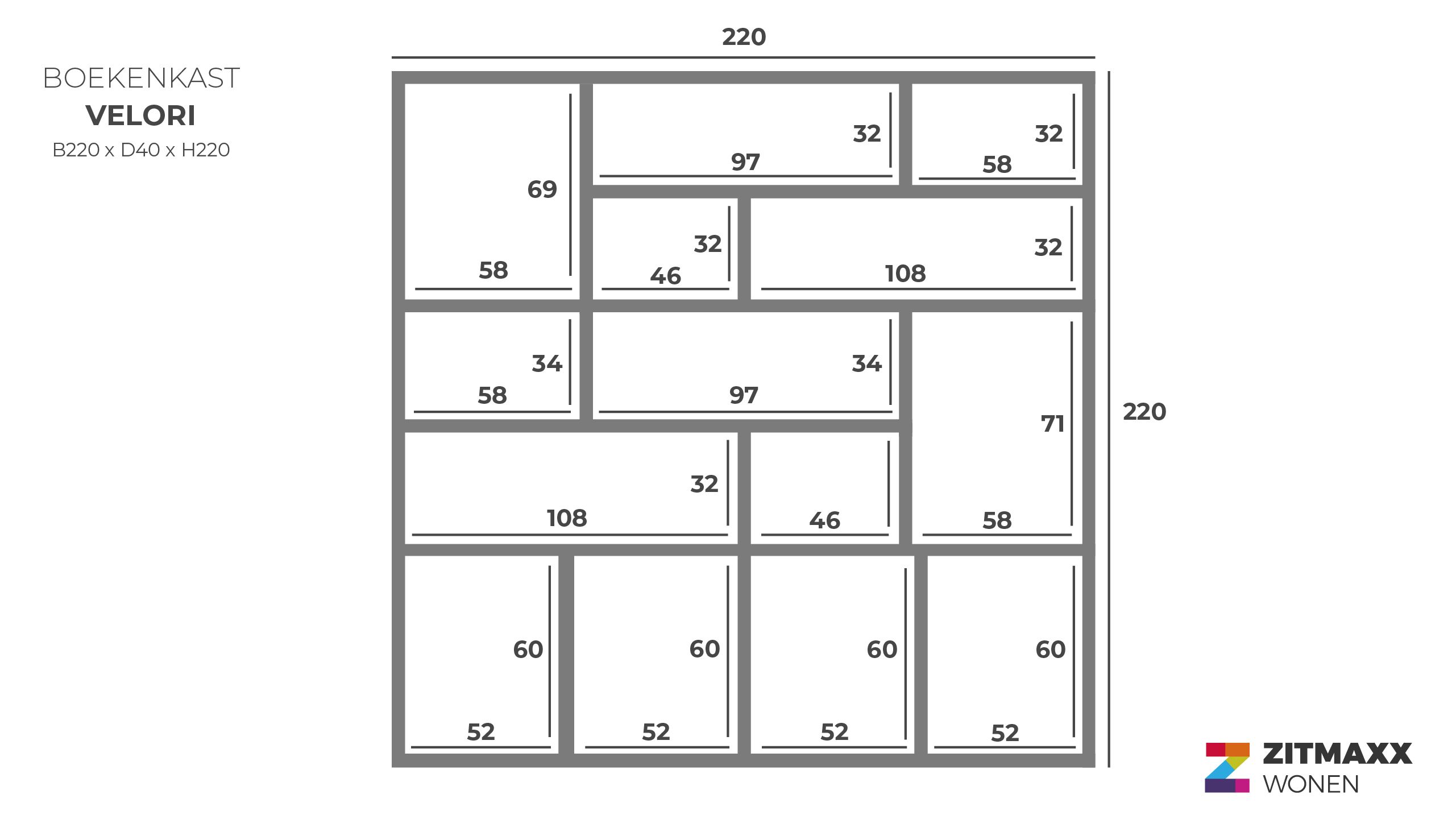 Bergkast zwart Velori B220 x D40 x H220 cm