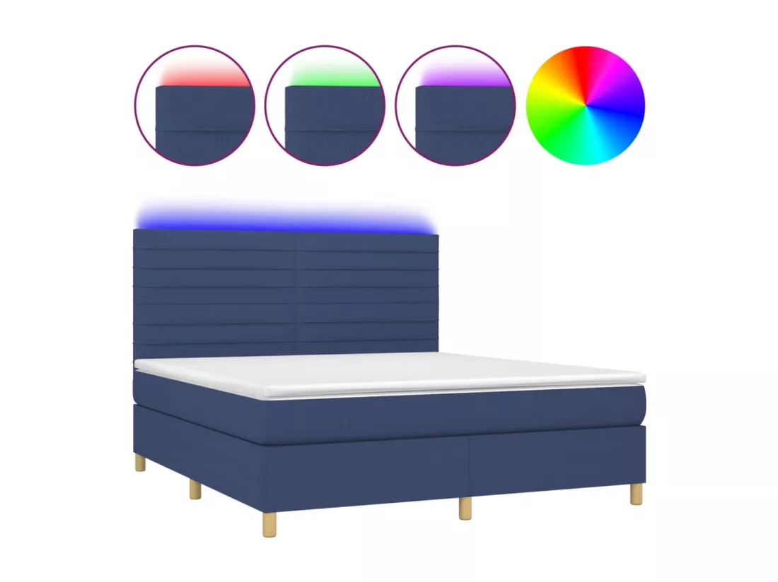 Sommier tapissier avec matelas et LED Bleu 160x200 cm Tissu