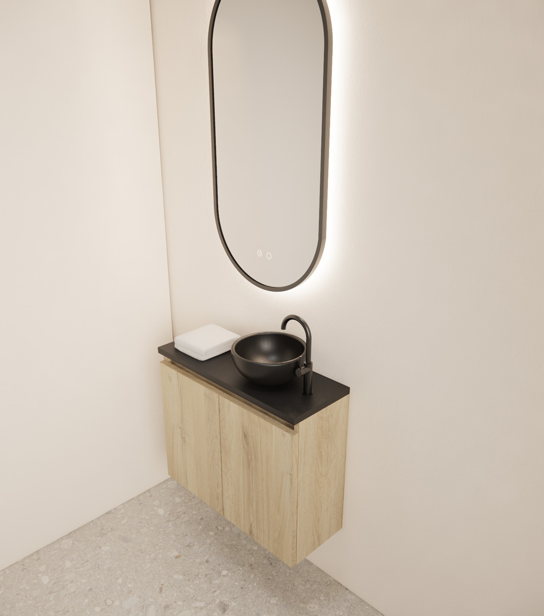 Gliss Design Echo toiletmeubel 60cm artisan eiken met toppaneel zwart mat
