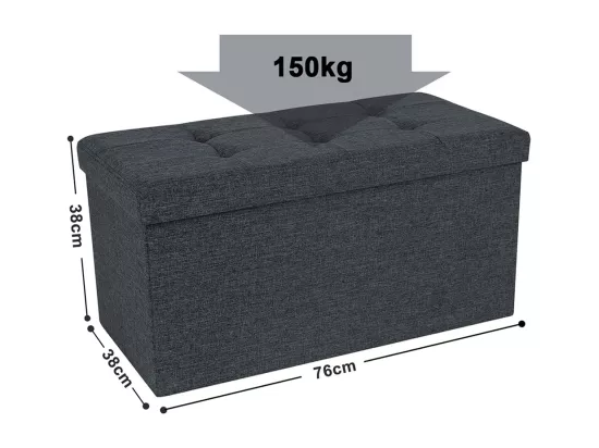 Banc Tabouret Boîte de Rangement Polyester Commode Pliable - 76x38x38cm - Gris foncé