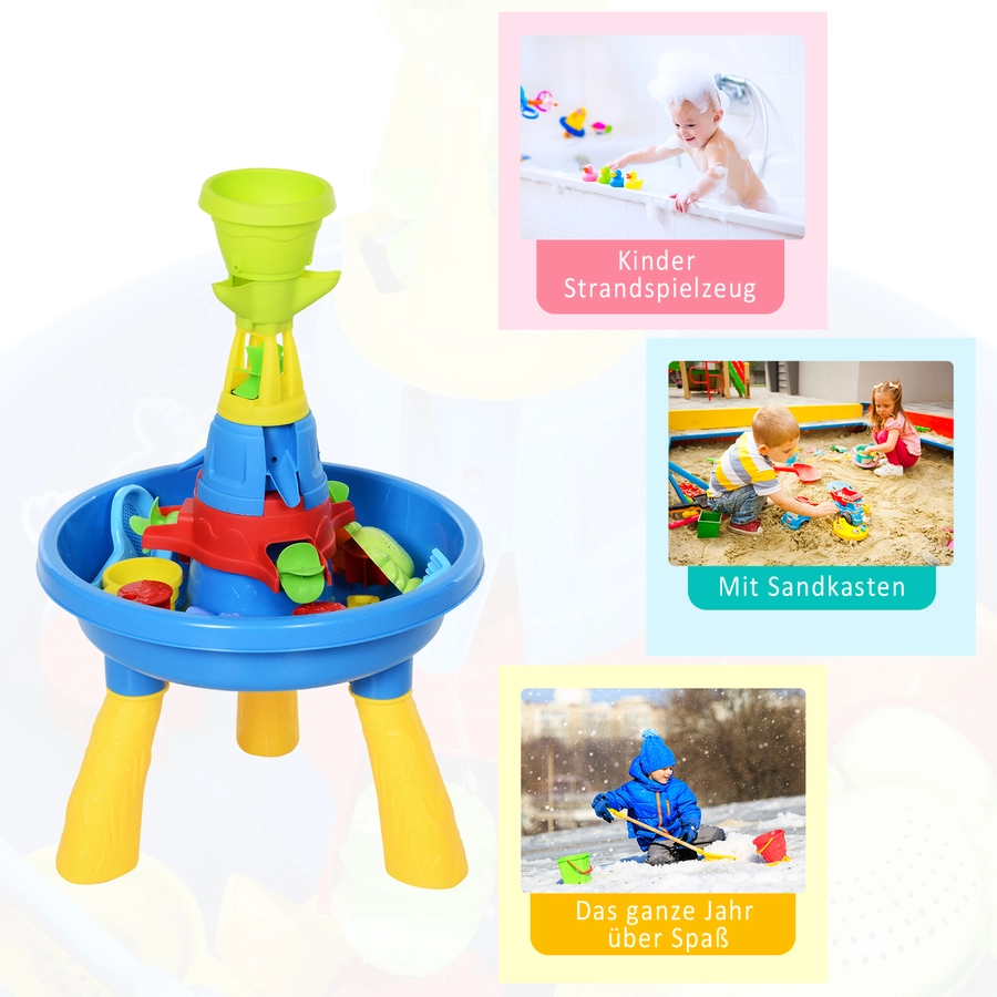 HOMCOM Kinder Sandkastentisch mit 21-tlg. Zubehör blau, gelb