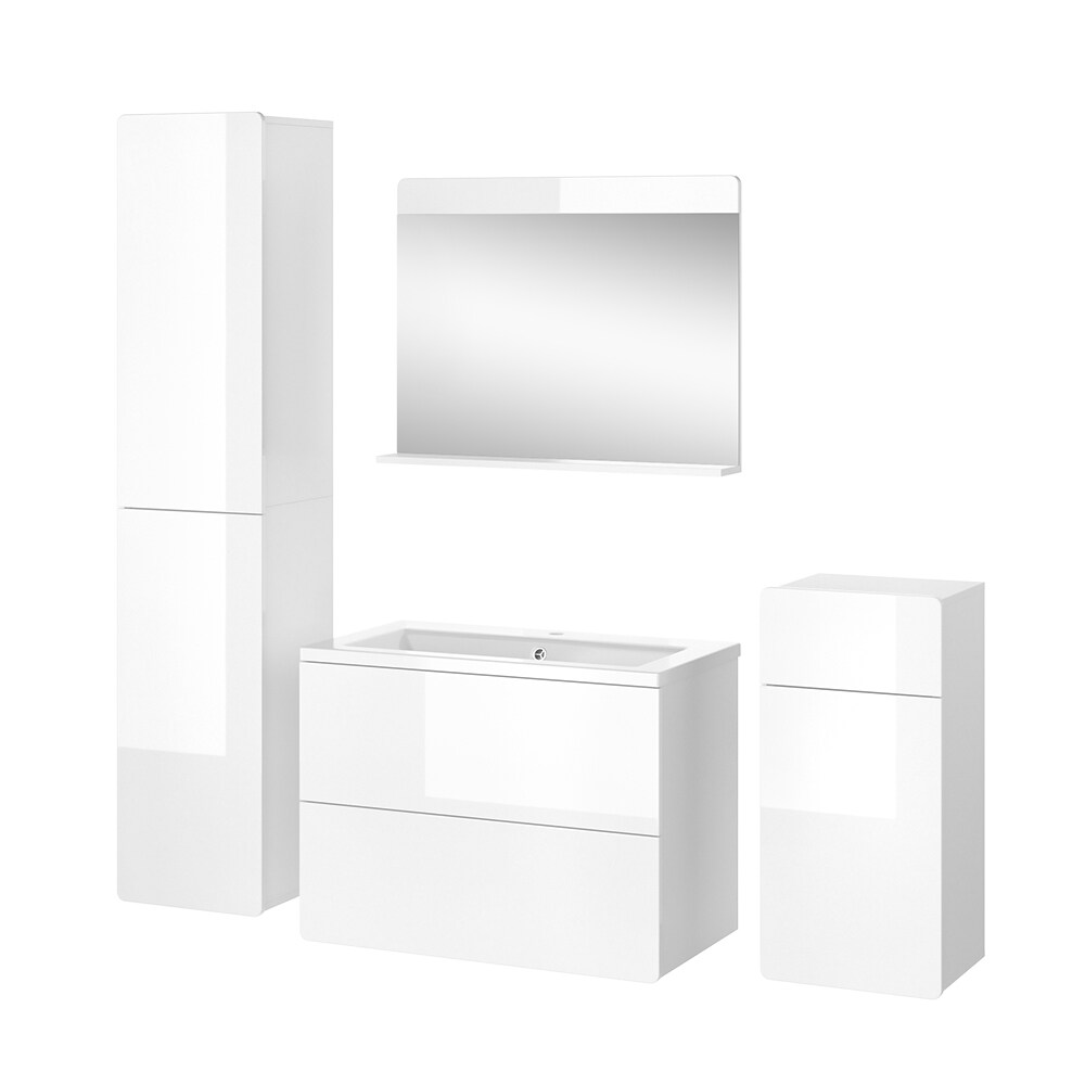 Vicco Badmöbel-Set Izan Weiß Hochglanz modern Waschtischunterschrank Waschbecken Badspiegel Midischrank Hochschrank