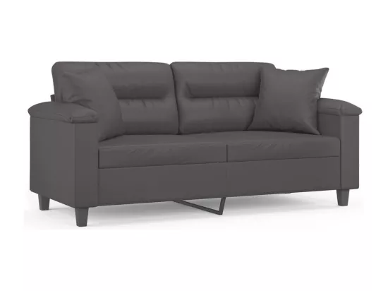 Canapé 2 places avec oreillers décoratifs gris 140cm similicuir