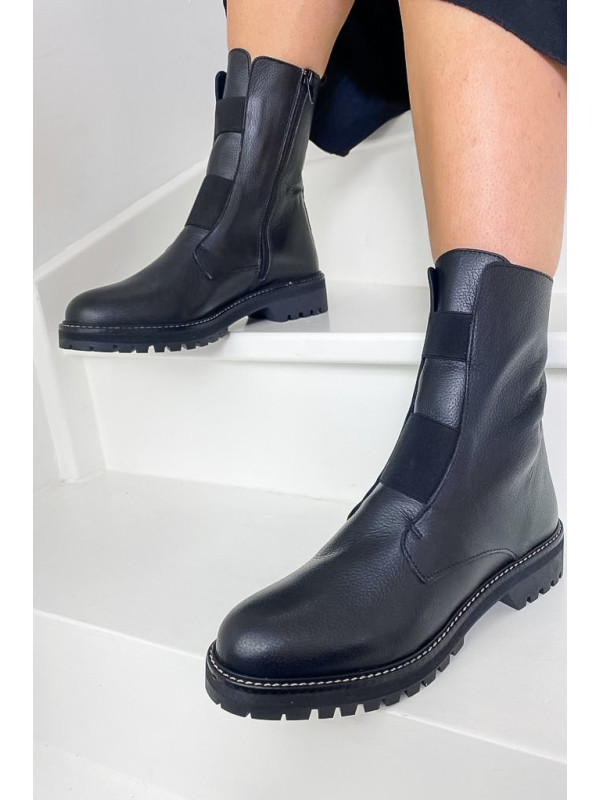 Bottines Dusky Cuir Graine Noir - Reqins
