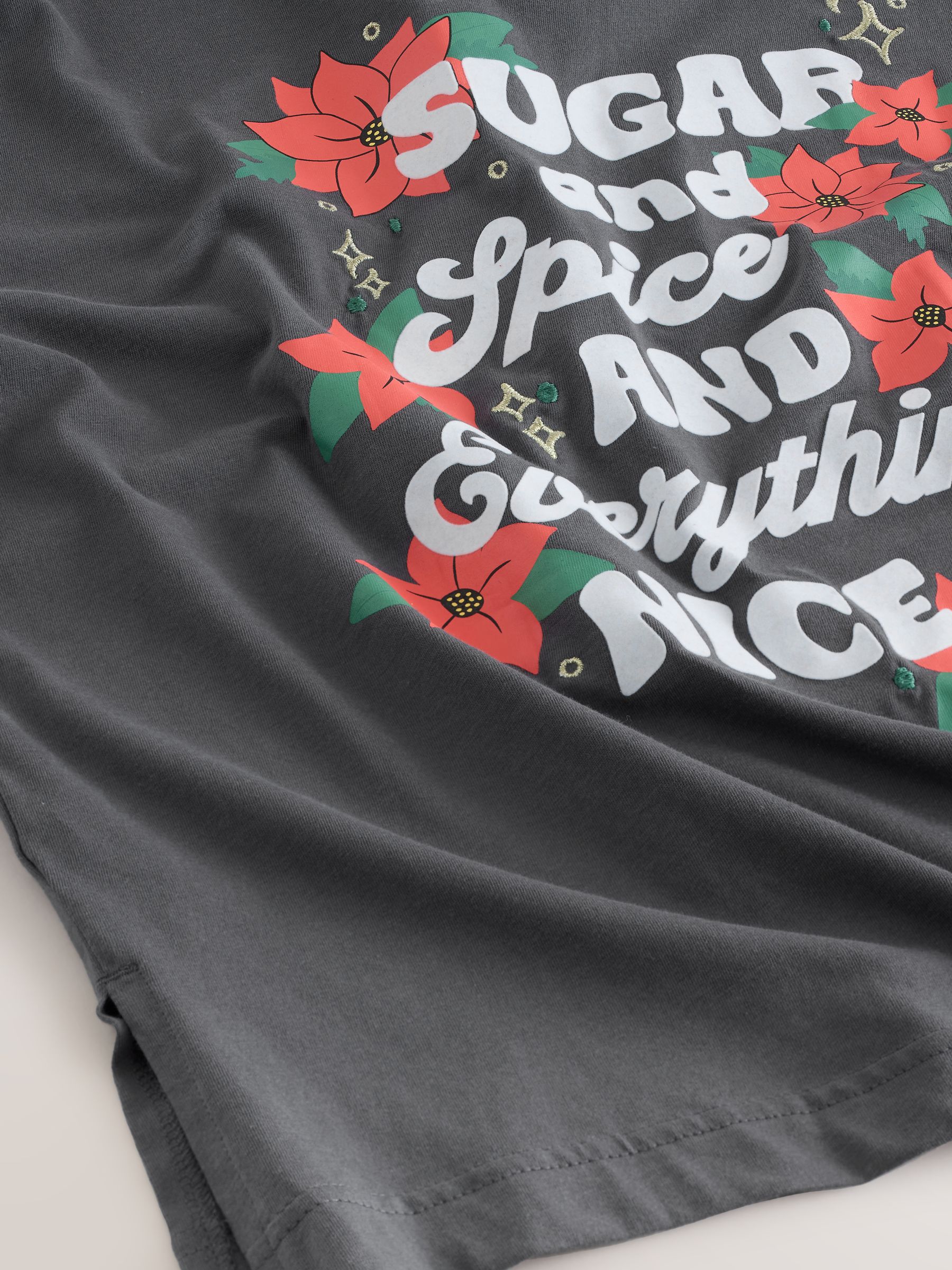 Grijs - Kerstmis Suiker en Kruiden Grafisch Korte Mouw T-shirt