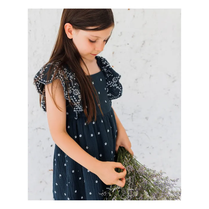Búho Robe Brodée Mousseline | Bleu nuit
