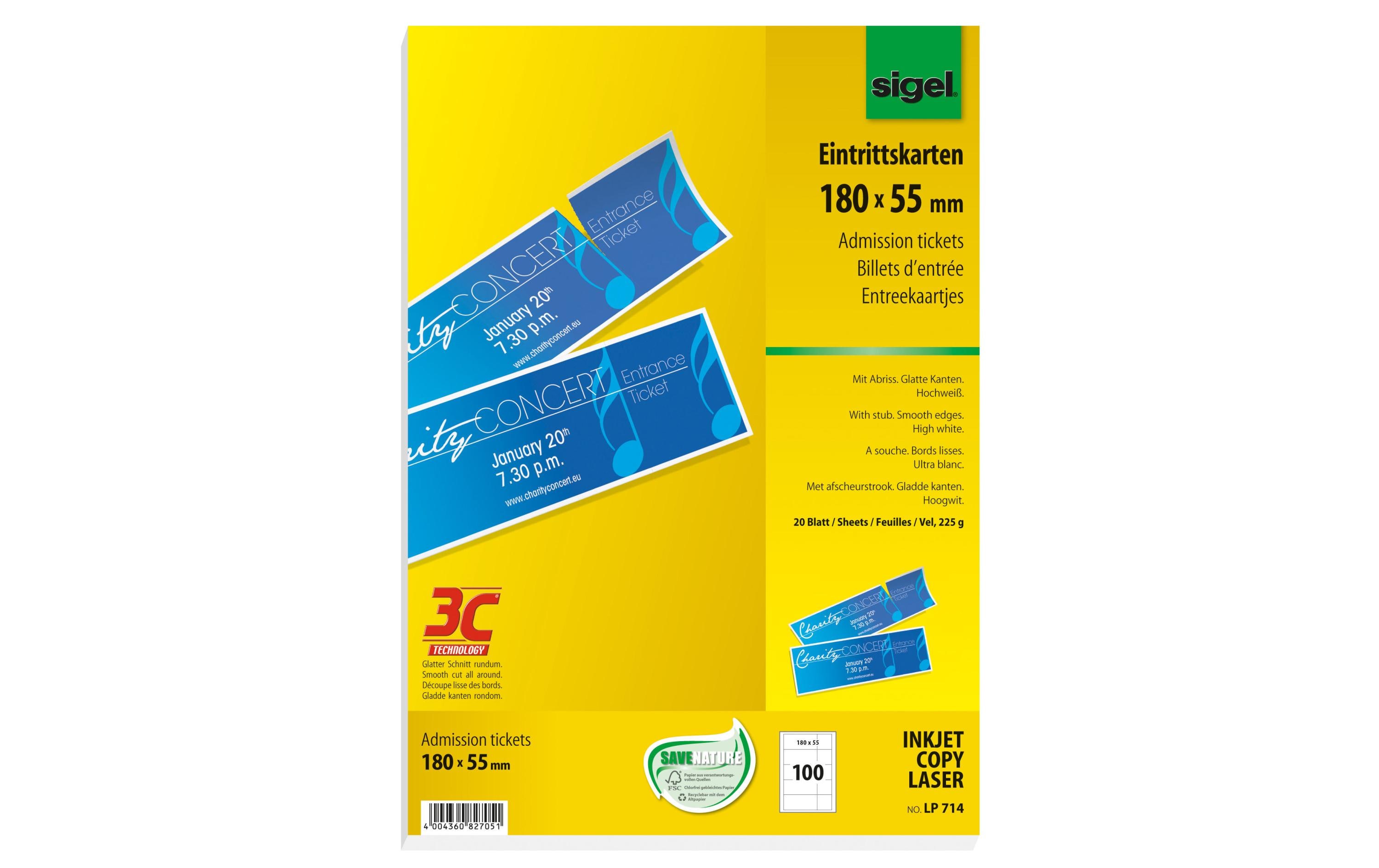 Universal-Etiketten 180 x 55 mm 3C WeissEintrittskartenbögen aus weissem, FSC®-zertifiziertem Karton