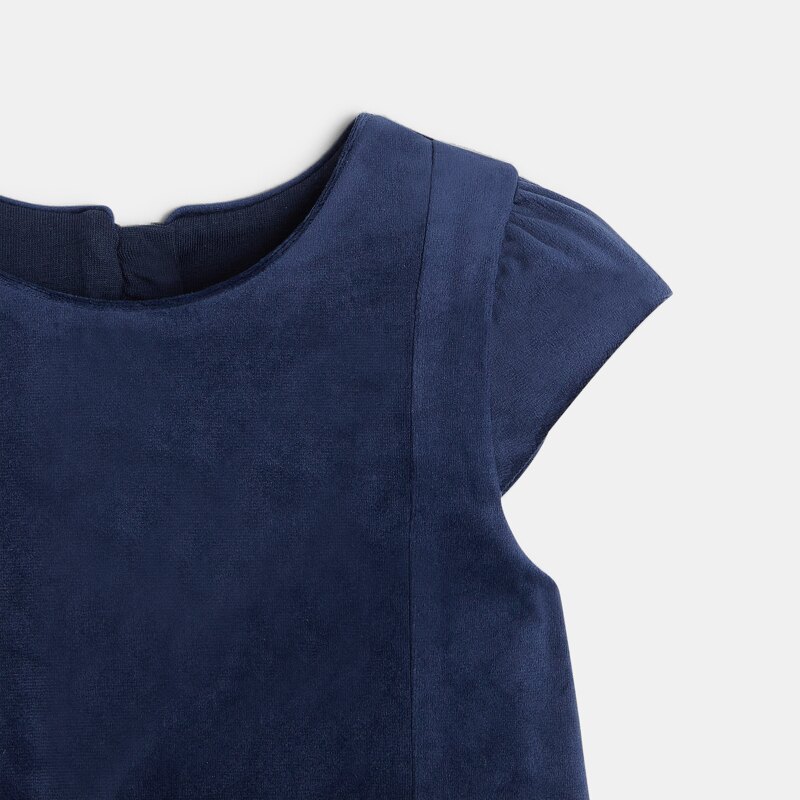 Combinaison courte panne de velours bleu bébé fille Bleu