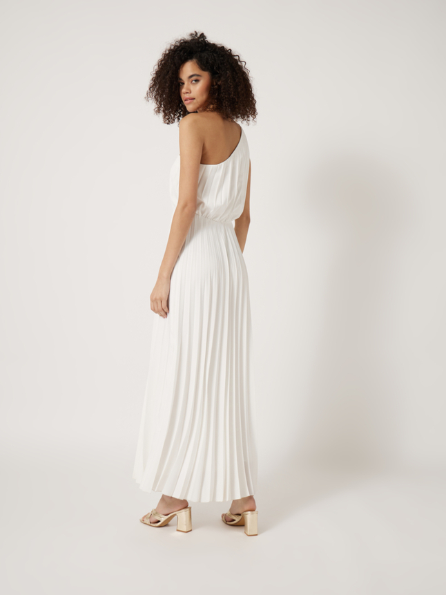 Robe longue plissée one-shoulder