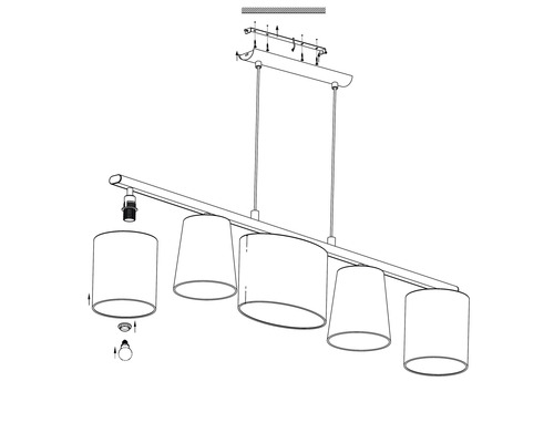 Hanglamp, 5-lichts, HxL 110x120 cm, zwart/grijs/wit