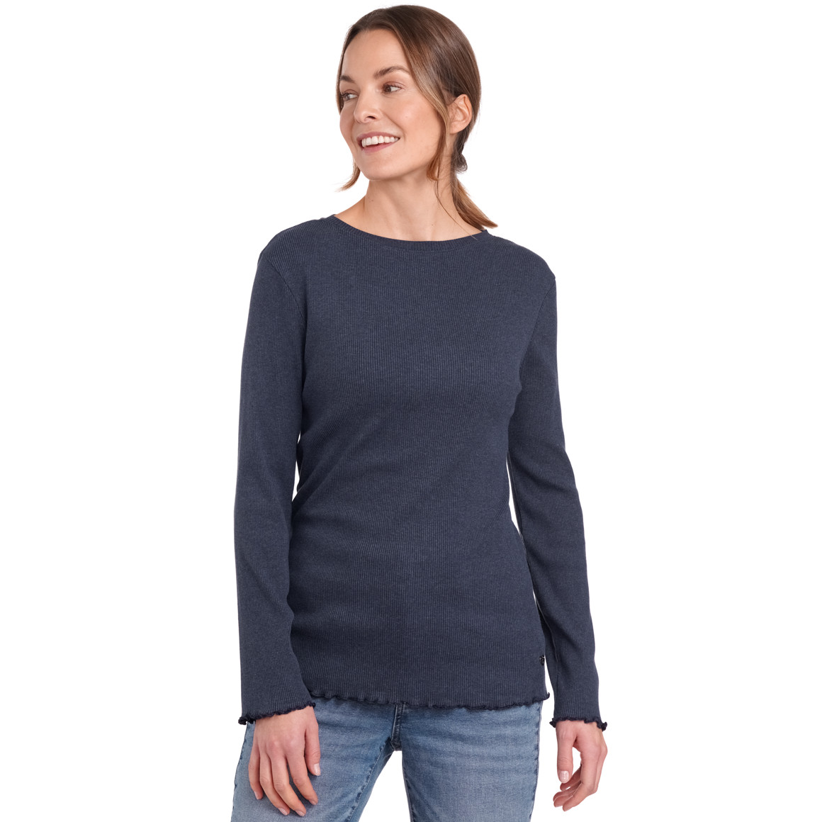 Gina Damen Langarmshirt in gerippter Struktur dunkelblau