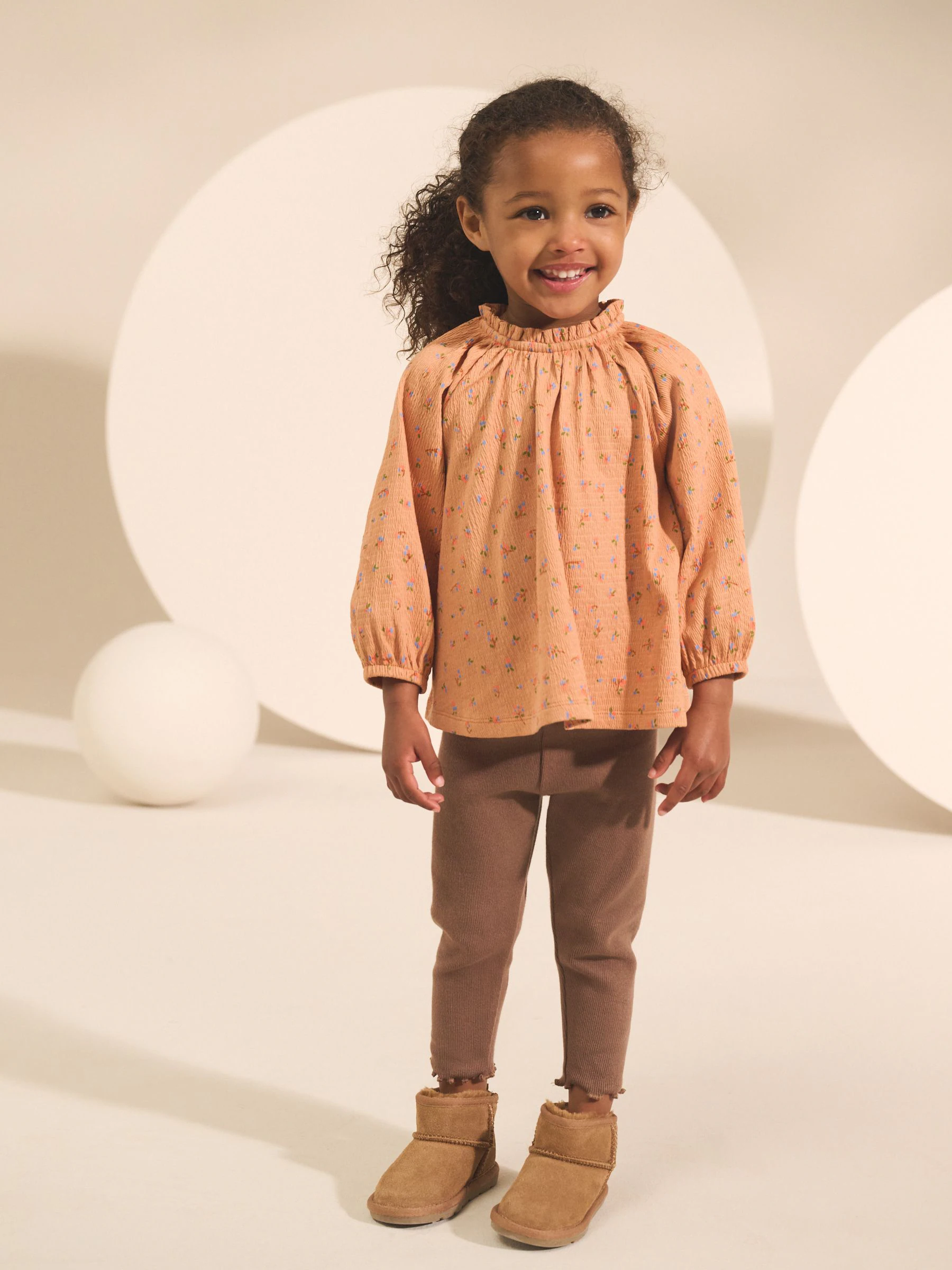 Oranje fijn gebloemd - Set met blouse met lange mouwen en legging (3mnd-7jr)