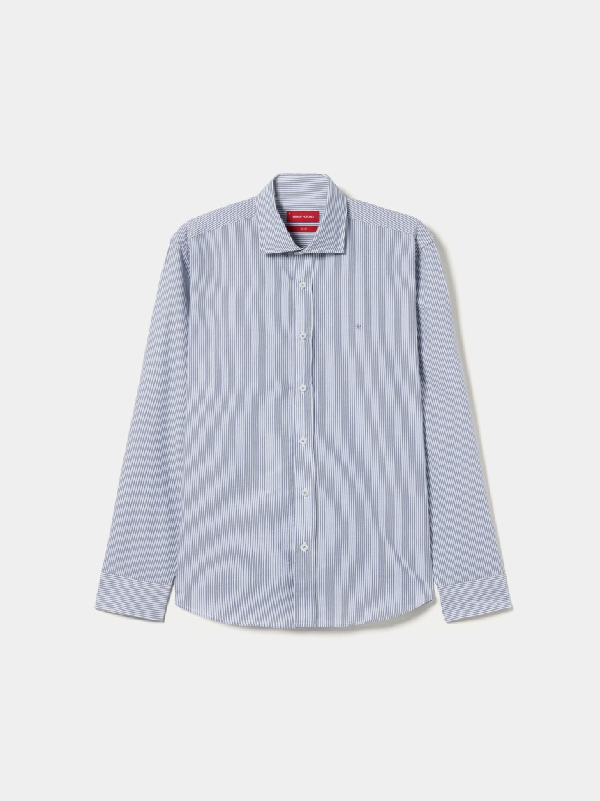 Camisa slim fit seersucker às riscas