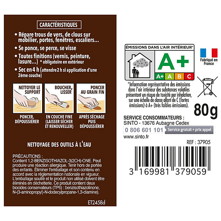 Pâte à bois à l'eau Naturel Sintobois 80g