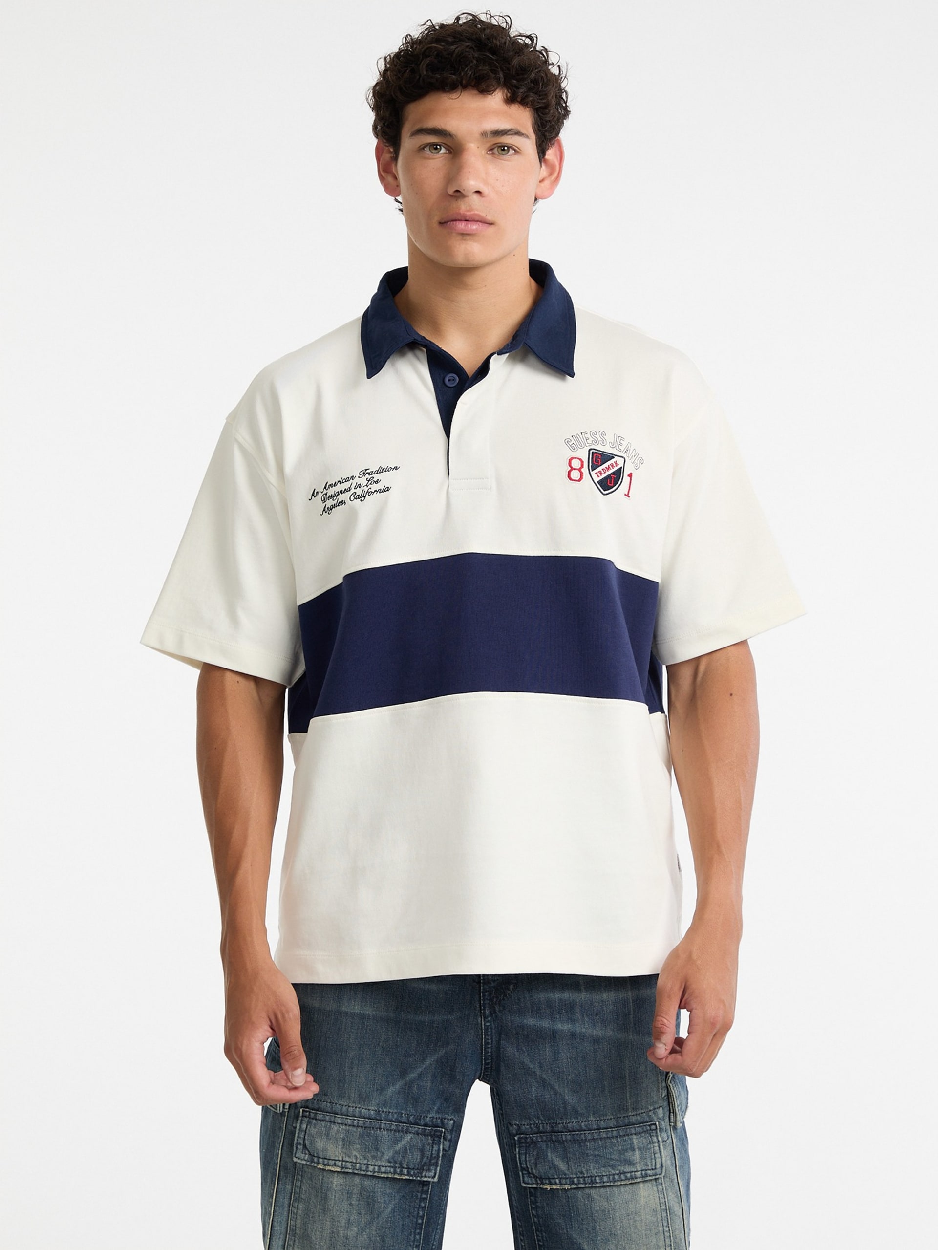Polo de rugby de manga curta com logotipo