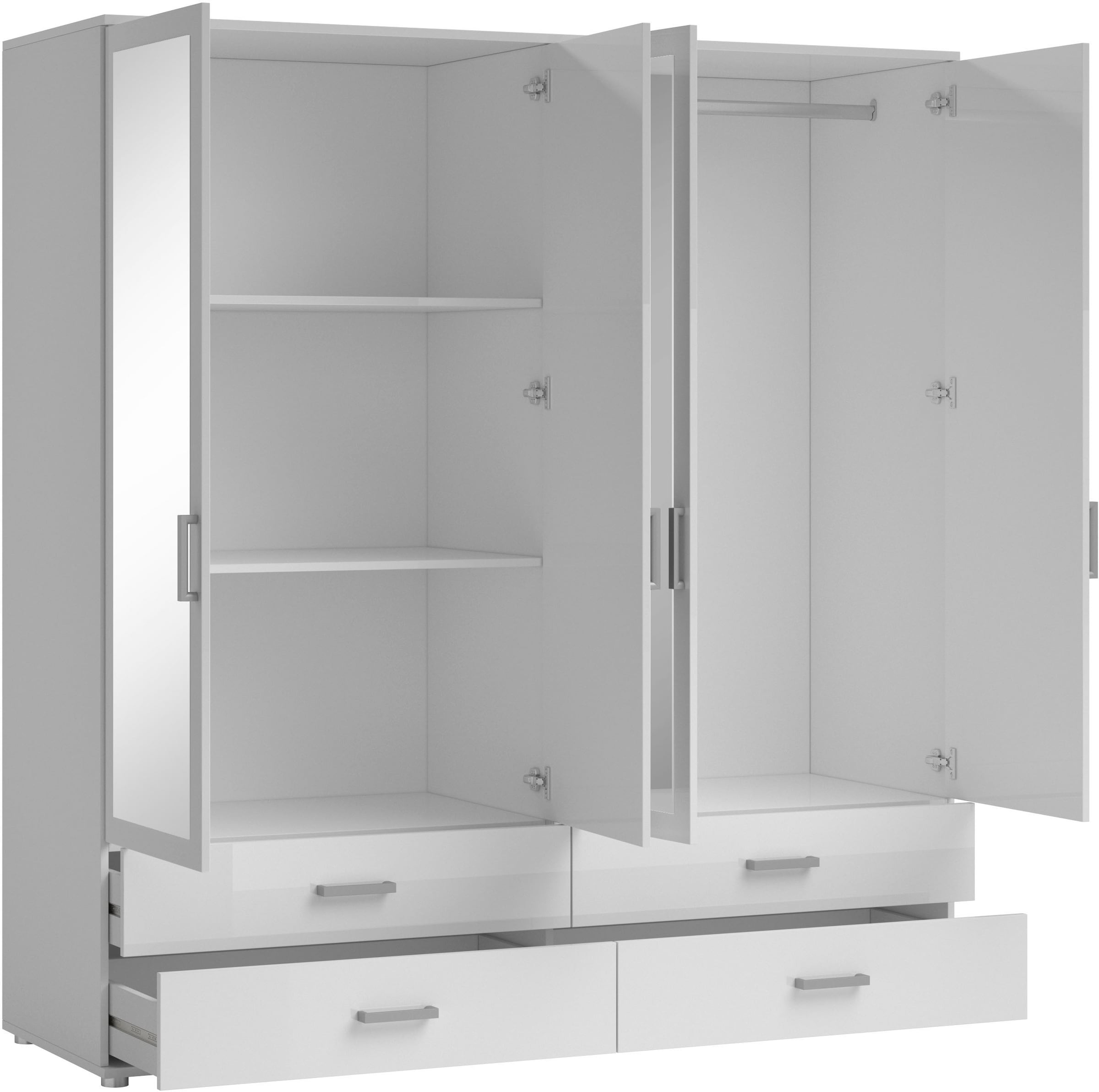 Schlafkontor Drehtürenschrank »Ivar Kleiderschrank mit Spiegel« inklusive 2 Spiegeltüren und 4 farblich abgesetzten Schubkästen