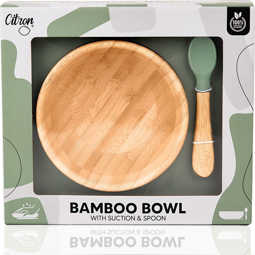 CitronCitron   Bambus Bowl mit Saugnapf und Löffel green