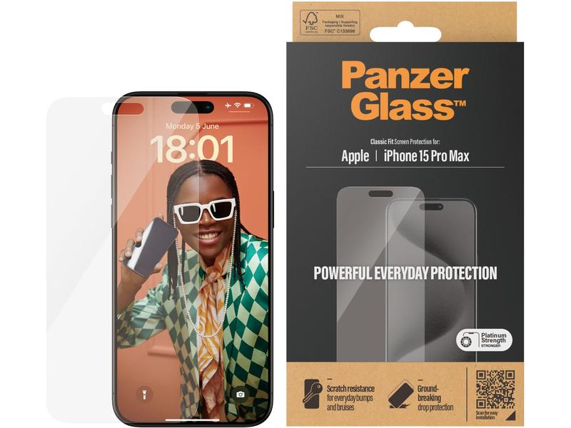 Panzerglass Displayschutz Classic Fit iPhone 15 Pro Max Display-Schutzfolie für das Apple iPhone 15 Pro Max