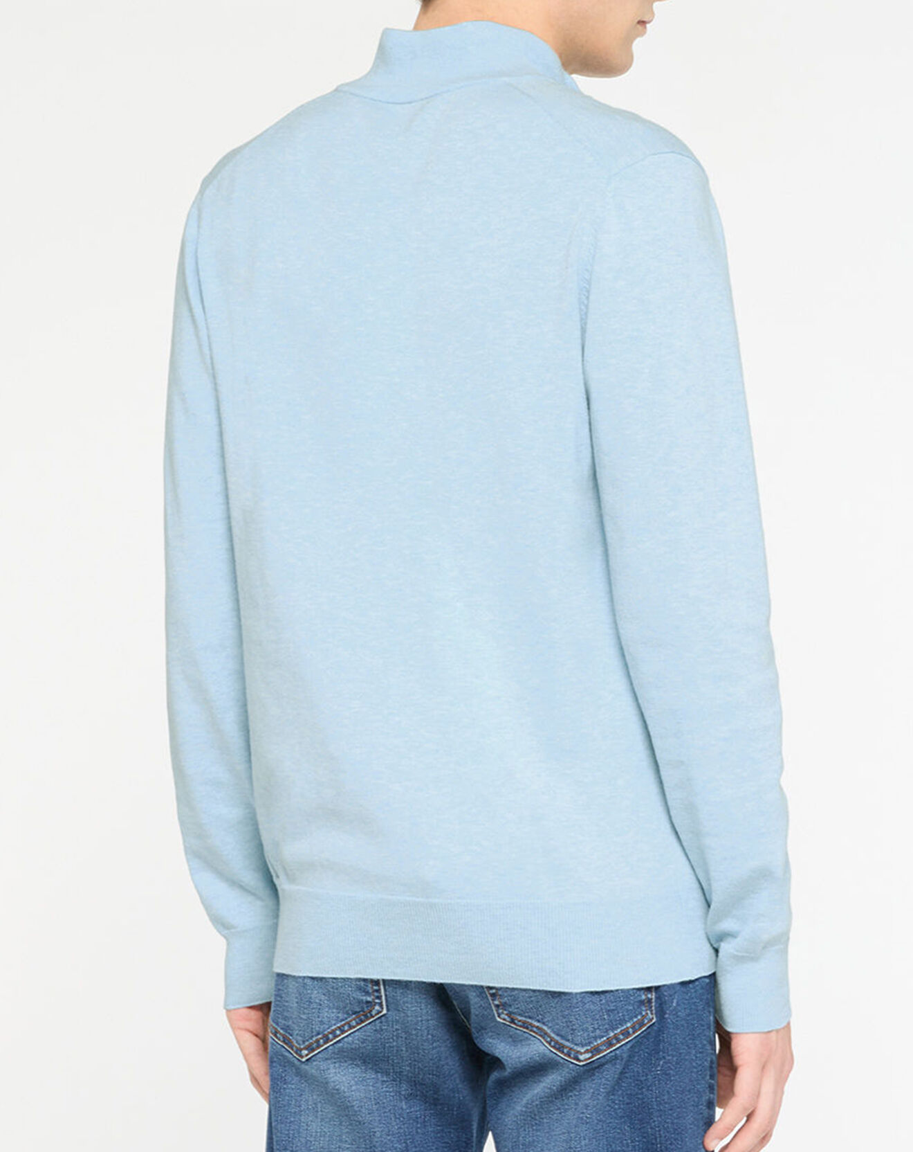 Hackett London Pull en Coton & Soie zippé bleu ciel