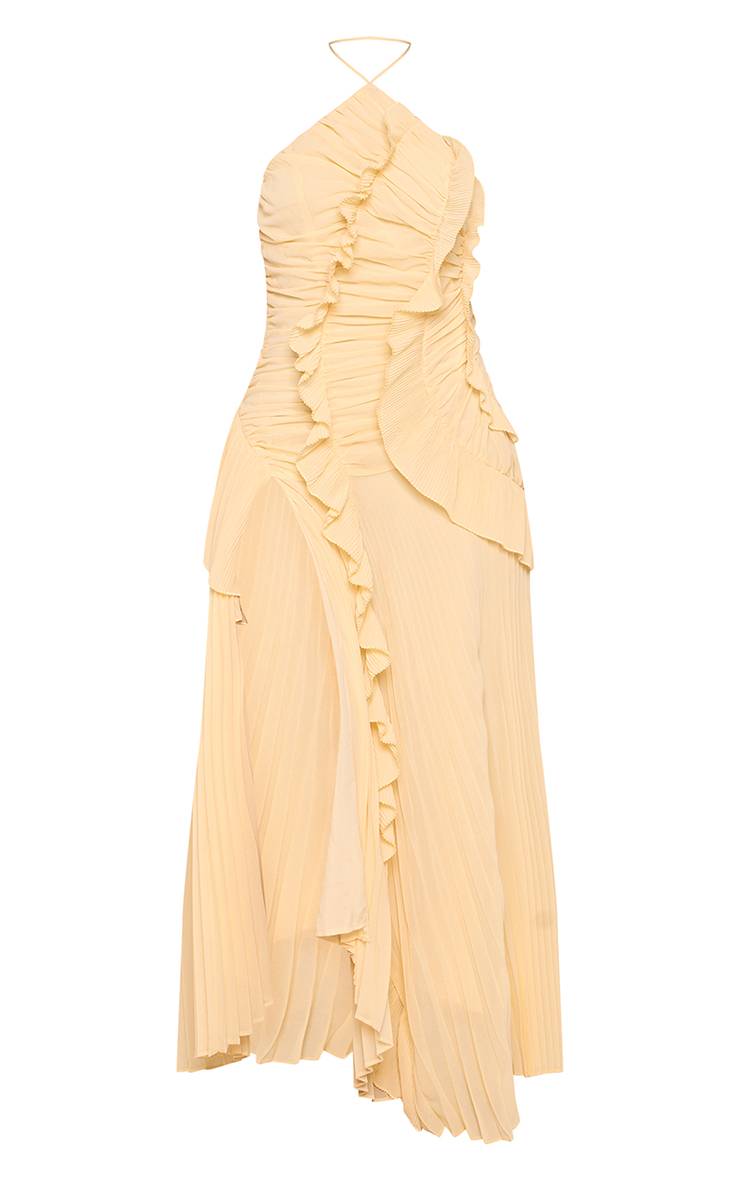 Citron Robe Maxi Plissée À Volants Et Col Licou Petite