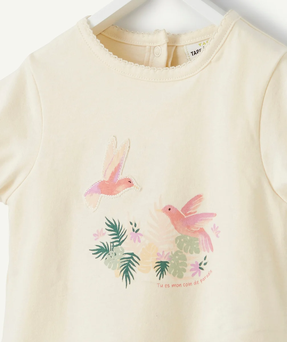 LE T-SHIRT BODY 2 EN 1 BÉBÉ EN COTON BIO ÉCRU AVEC ANIMATION