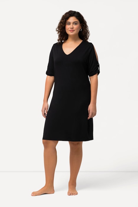 Jersey-Strandkleid, V-Ausschnitt, Zierbänder, Halbarm