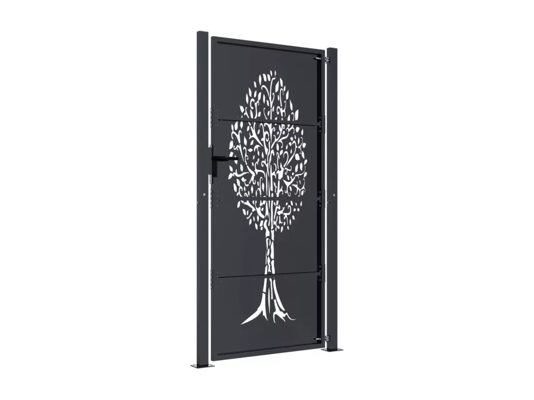 Portail de jardin anthracite 105x180cm acier conception d'arbre