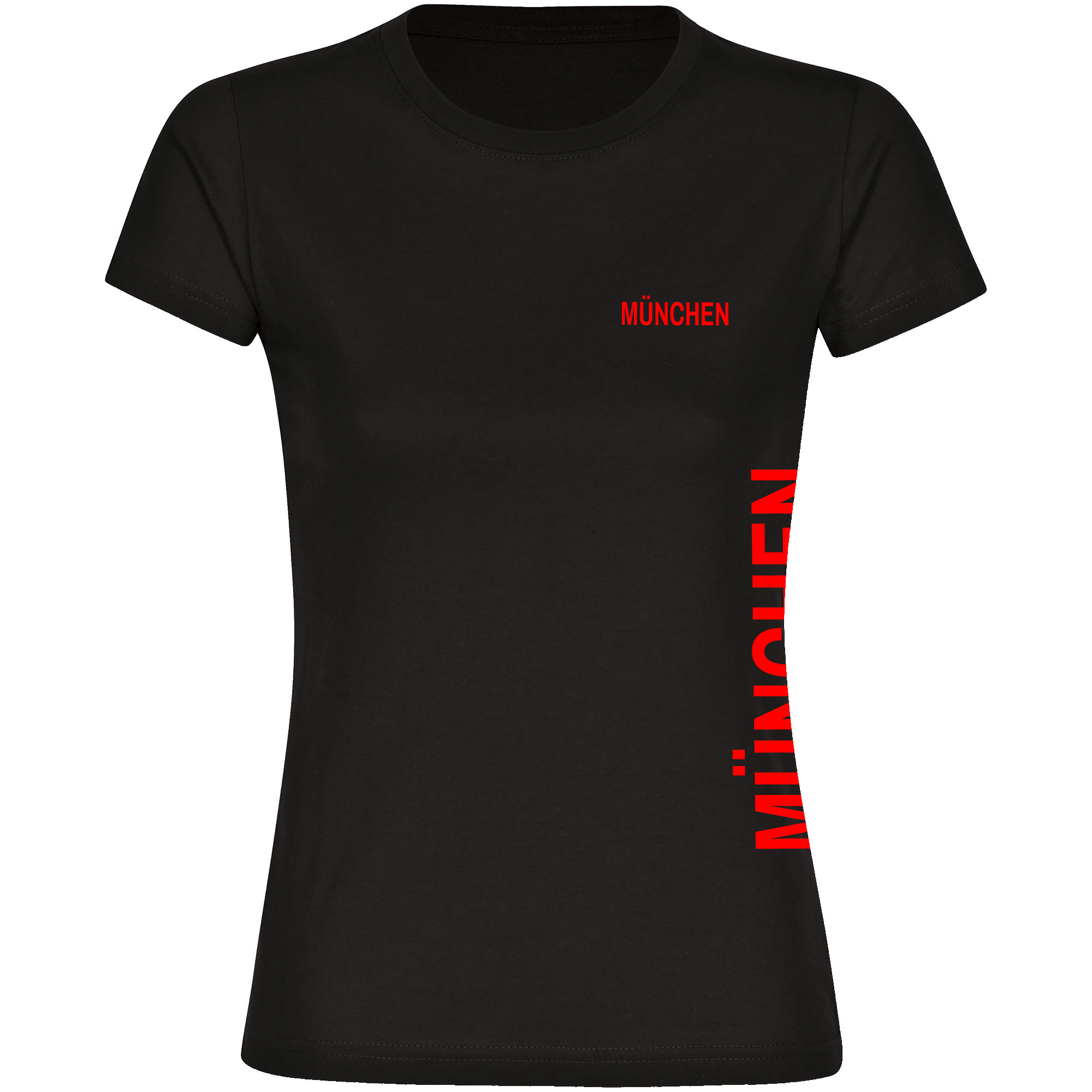multifanshop® Damen T-Shirt - München rot - Brust & Seite - Druck rot