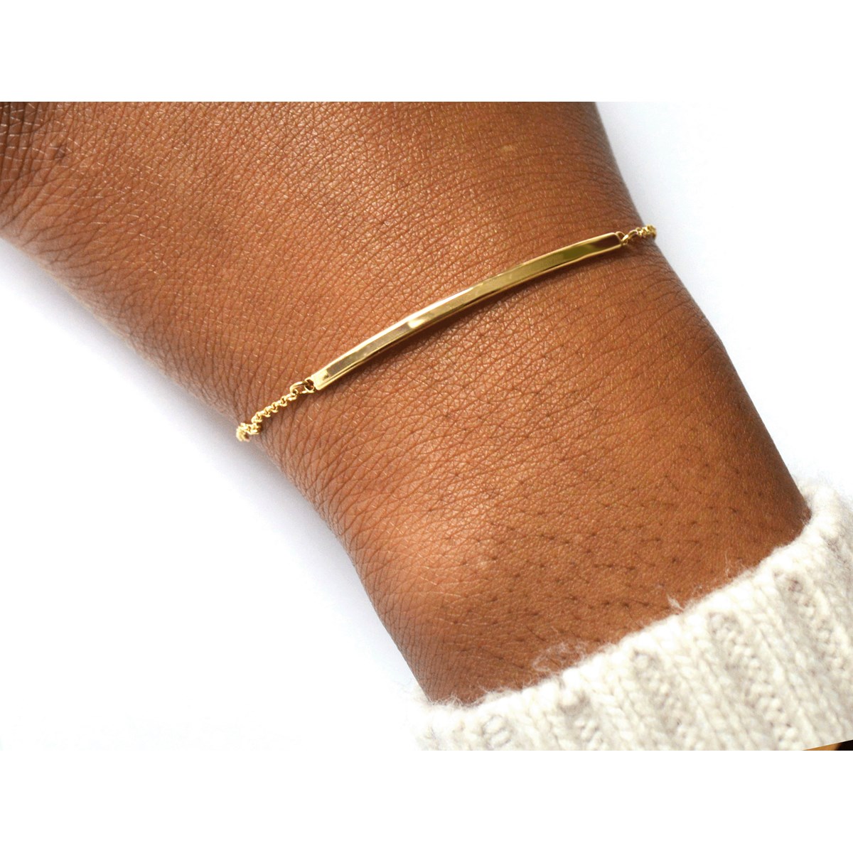 Bracelet chaîne fine avec barre -Doré à l or fin