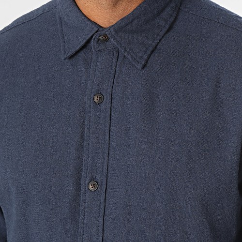 Chemise Manches Longues Plain Fall Solid Bleu Marine