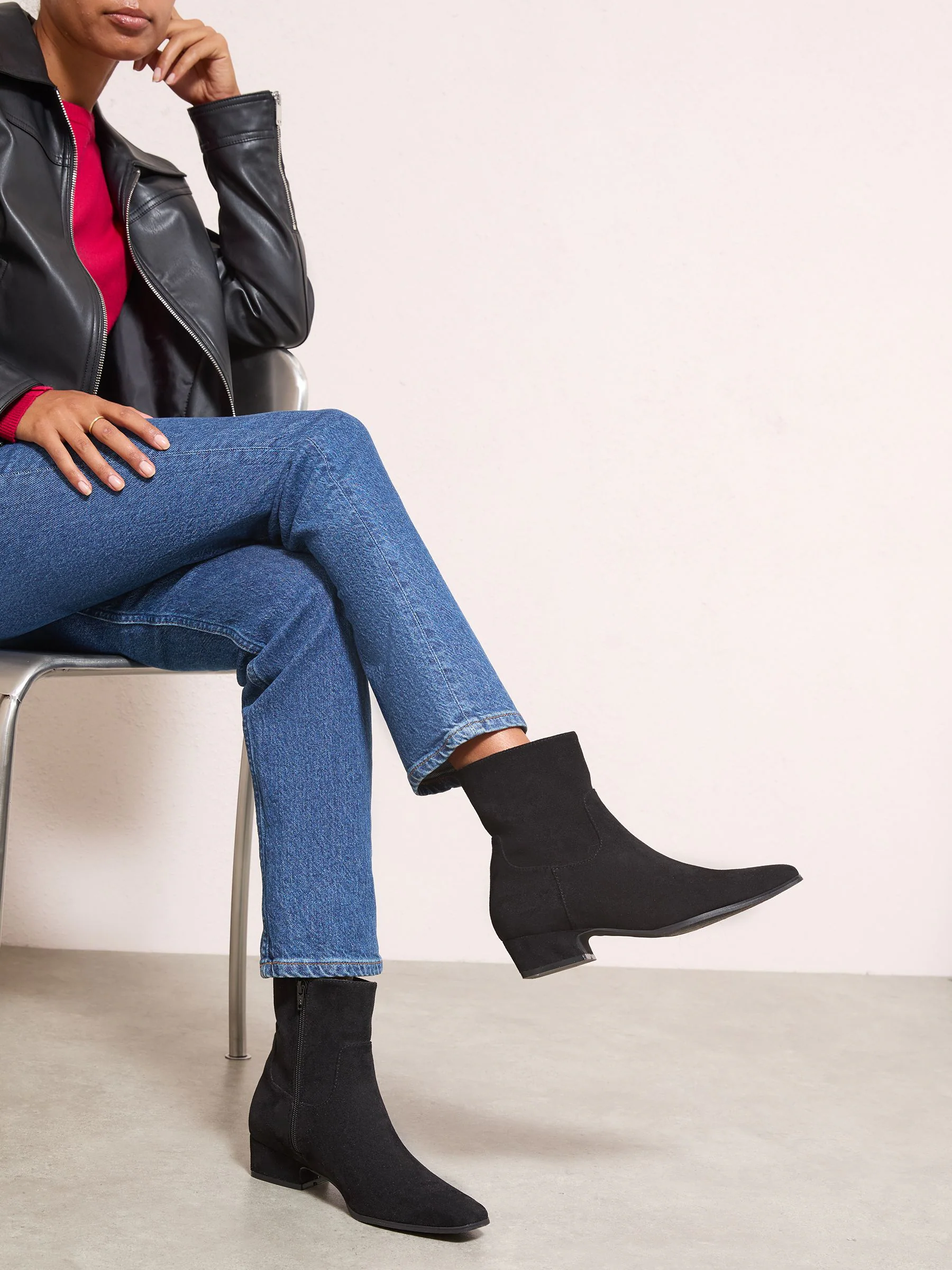 Friends Like These Faux Suede Mini Block Heel Casual Point Toe Ankle Boots