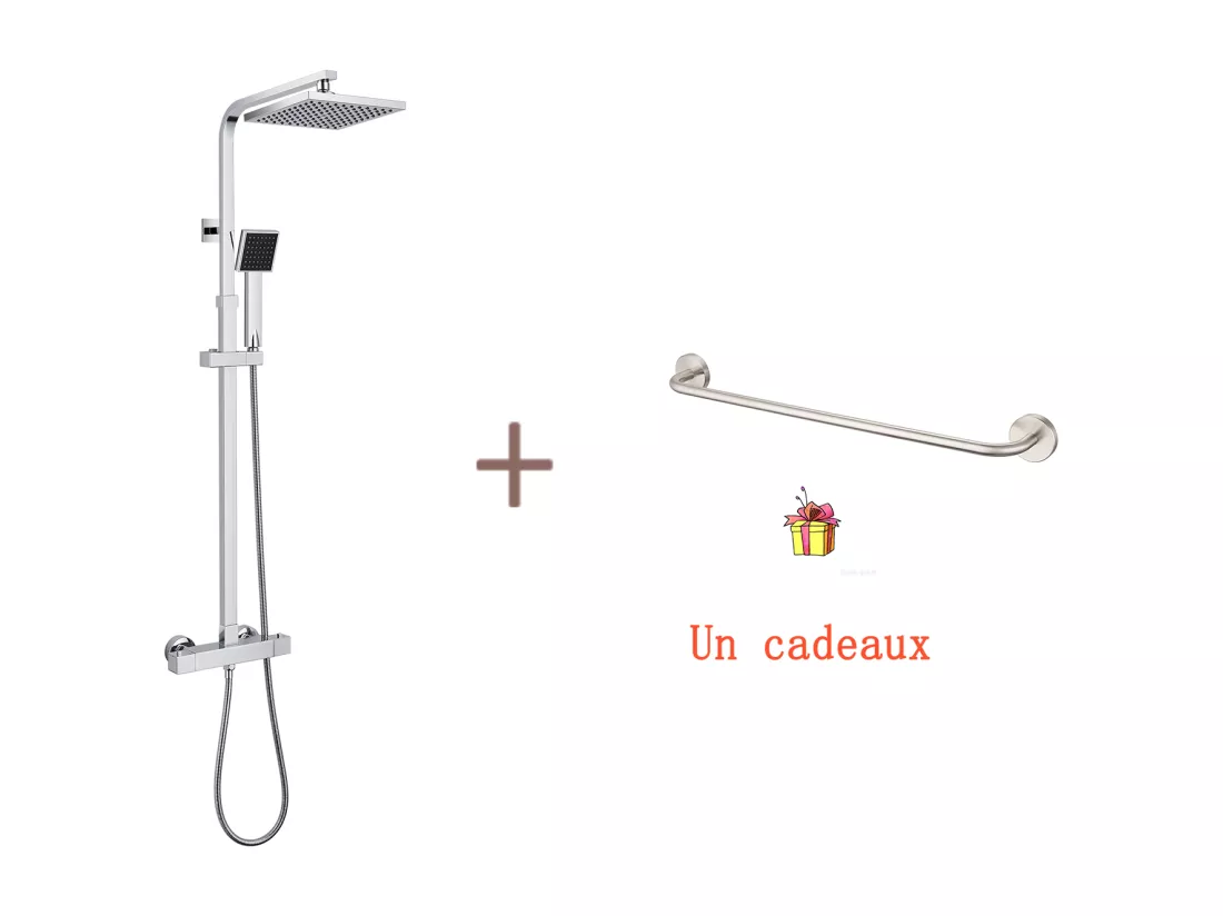 Auralum MAX Système de Douche Carré Colonne de Douche avec Mitigeur Thermostatique,Corps en Laiton+60cm Porte-Serviettes Salle Bain en Inox 304
