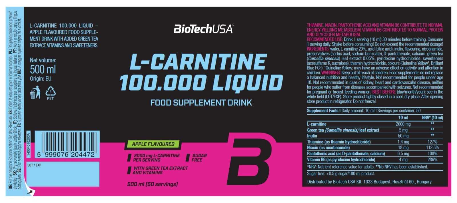 Biotech USA L-Carnitina Líquida 100.000 500 ml
