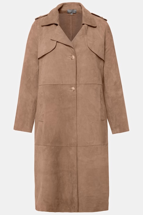 Leder-Trenchcoat, Veloursleder, Reverskragen