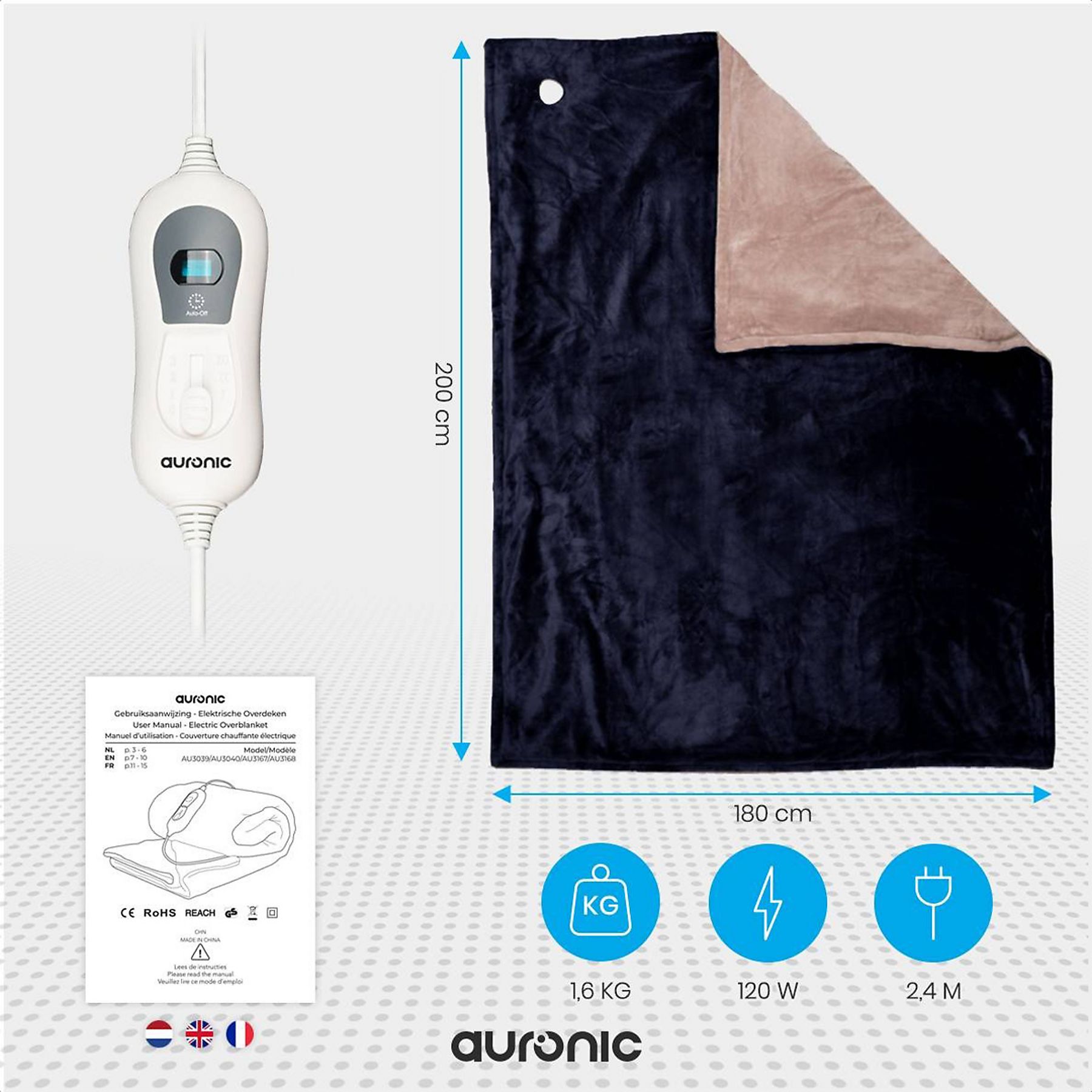 Auronic 2-Persoons elektrische deken - Night Blue